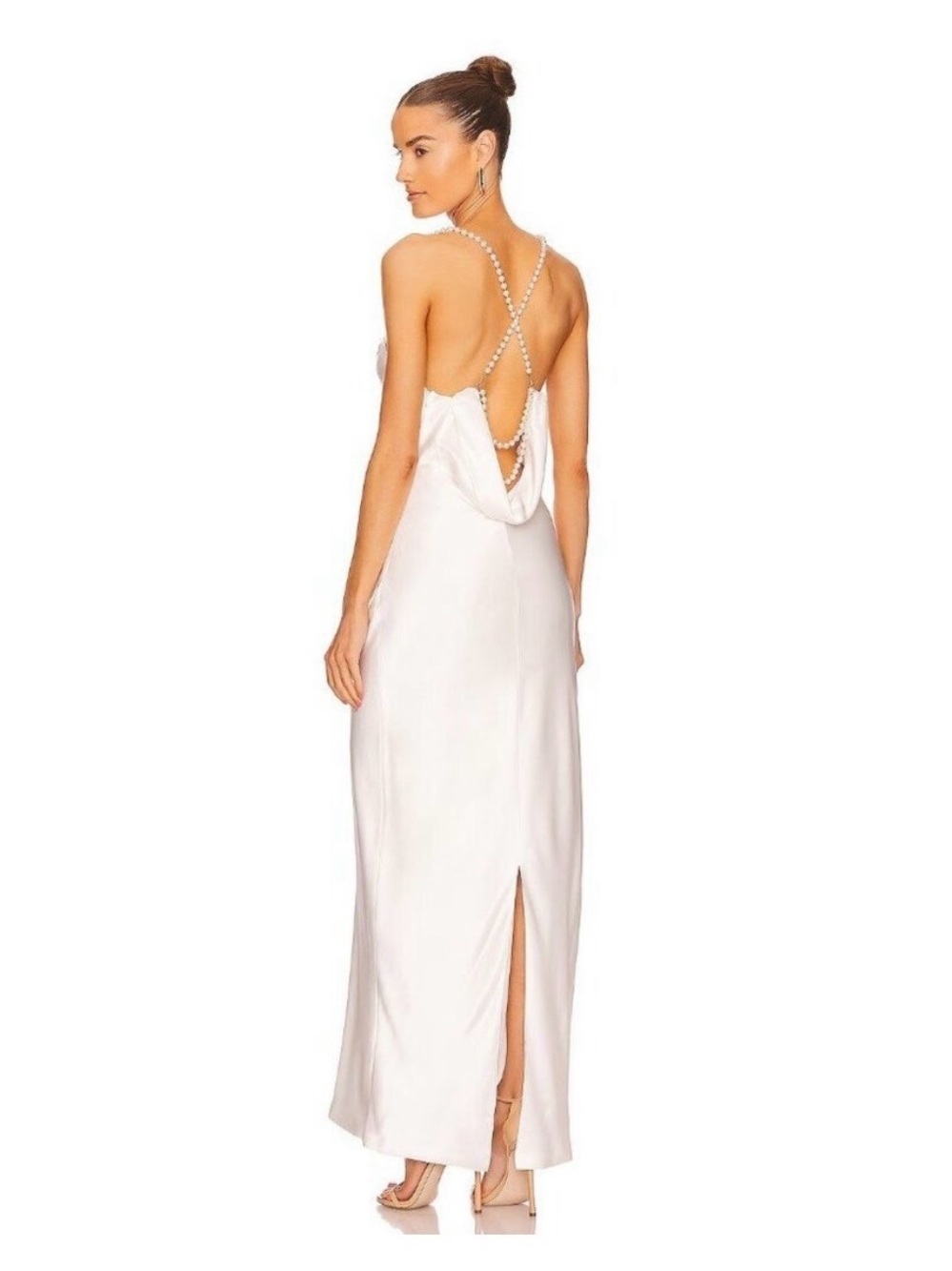 Retrofete Electra Pearl-Strap White Satin Dress